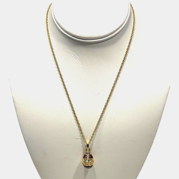 Purple & Gold Egg Pendant Necklace with Austrian Crystals by Keren Kopal - Picture 3 of 7